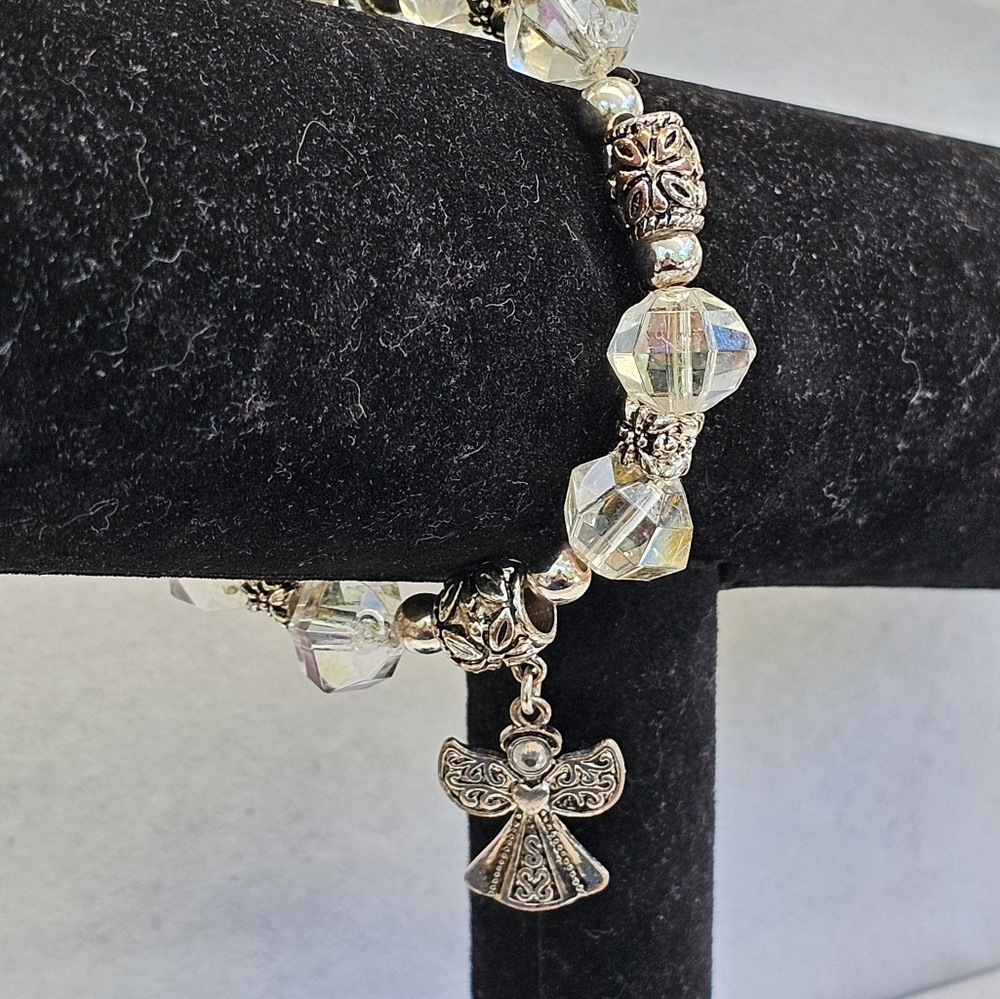 SET! 925 Cross with 925 Feather Ring & Stretch Angel Bead Bracelet SET! - Picture 5 of 16